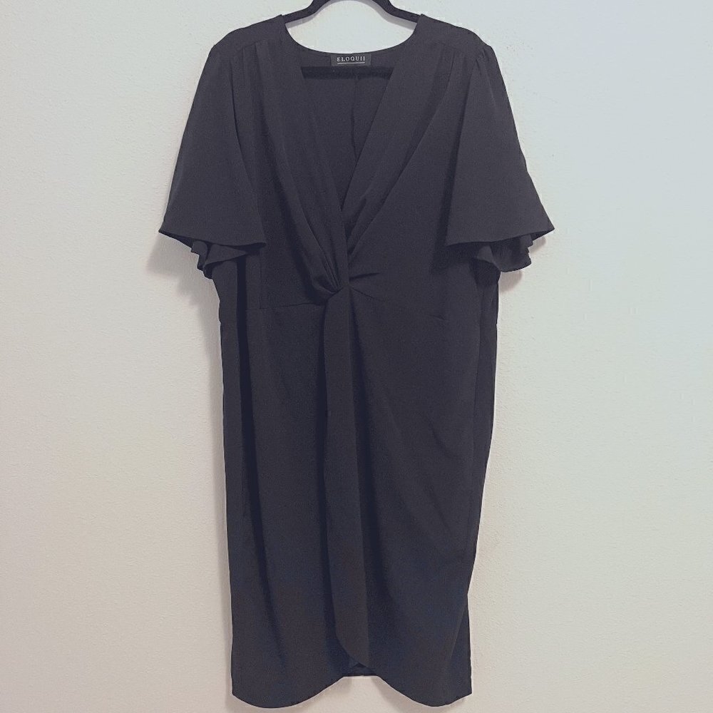 Eloquii Black Over Lapped V-Neck Midi Dress Women's 24